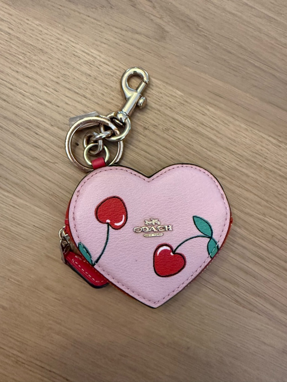 Coach Pink Heart Cherry Coin Pouch Keychain
